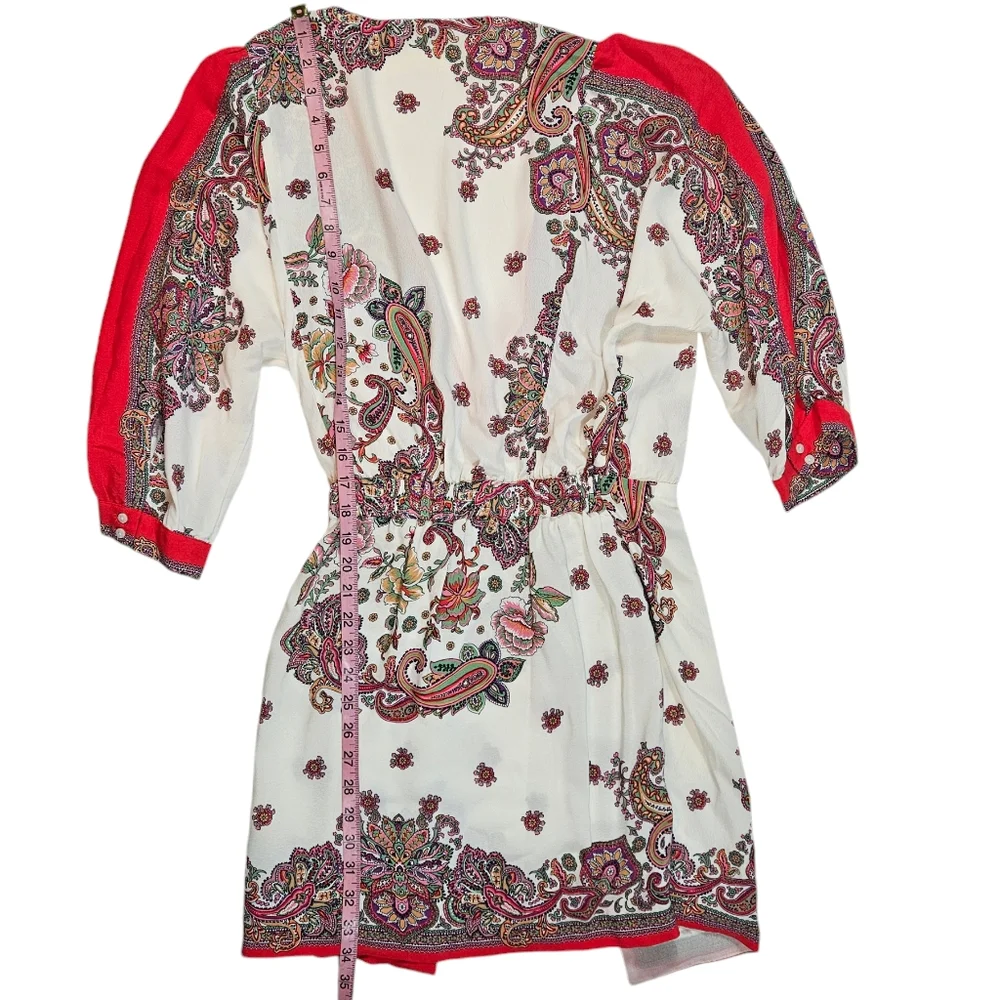 Zara Pink Paisley Floral Print Wrap Mini Dress Sz M Tie Waist Feminine Flirty - Picture 13 of 16